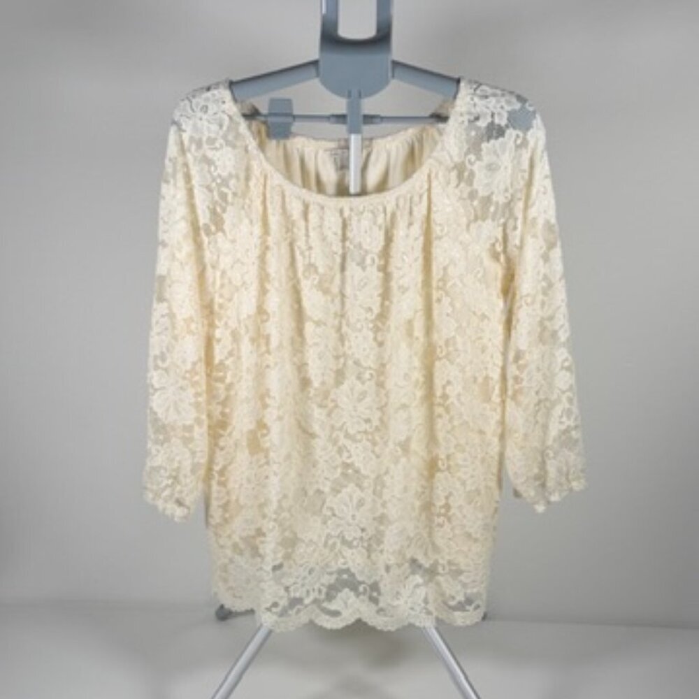 Cato Ivory Lace Off-Shoulder Long Sleeve Top